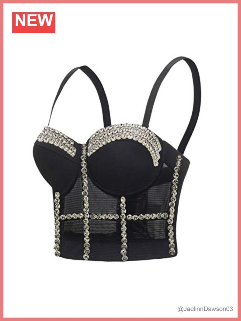 Faux Leather Bustier Corset Crop Top with Rhinestone Push Up Support